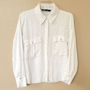 Zara White Polka Dot Button Down Shirt